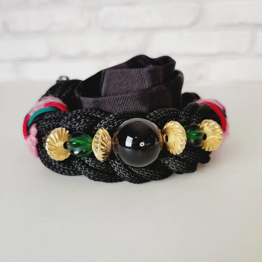 Vintage 80s Beaded Braided Belt Back Fasten Fits 27-36‎ inch Waist Boho Glam